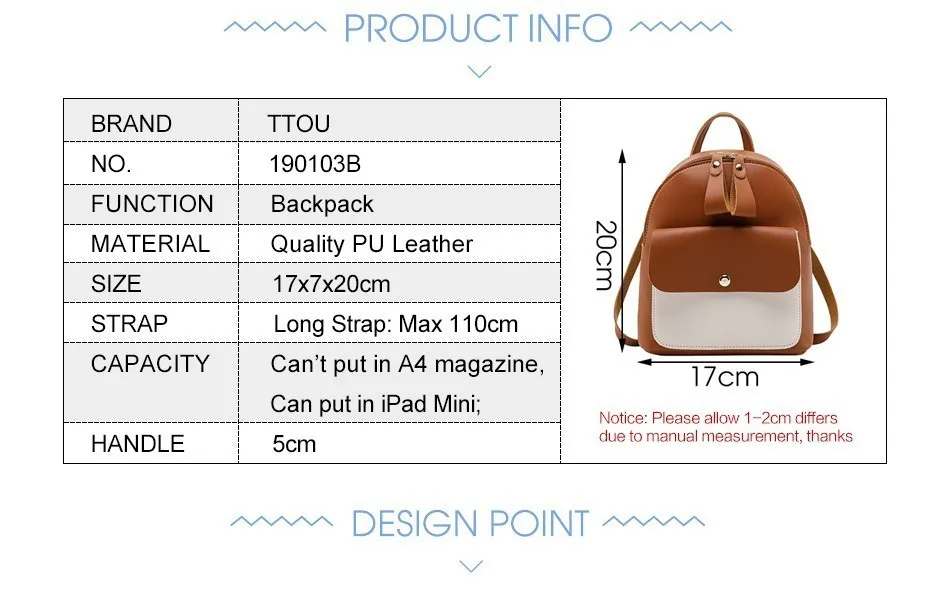 TTOU Модный маленький женский рюкзак, школьная сумка для девочек, качественные мягкие кожаные женские Мини-рюкзаки, женские дорожные сумки