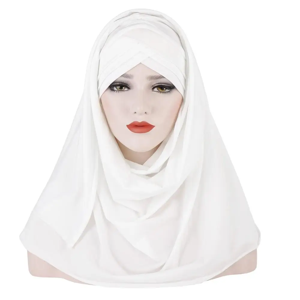 Женский однотонный Джерси-шарф, головной хиджаб, мусульманская шаль, платок для женщин, musulman, готов носить головной платок - Цвет: 1