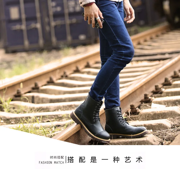 Мужские ботинки из натуральной кожи на шнуровке; мужские ботильоны в западном стиле; мотоботы; зимние плюшевые теплые зимние ботинки
