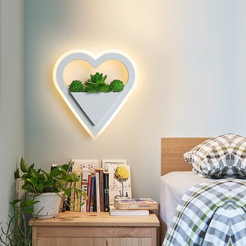 

LED Wall Lamp Heart-shaped Acrylic 11W Simulated green plants led wall lights indoor Sconce AC85~260V bedroom Hallway Porch