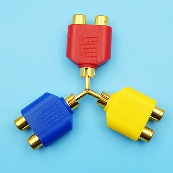 

60Pcs/lot RCA Y Splitter AV Audio Video Plug Converter 1 Male To 2 Female Adapter Gold Plated Lotus Jack RCA Plug To Double