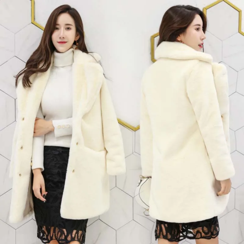 Франция женская одежда зимнее пальто из искусственного меха средней длины белая