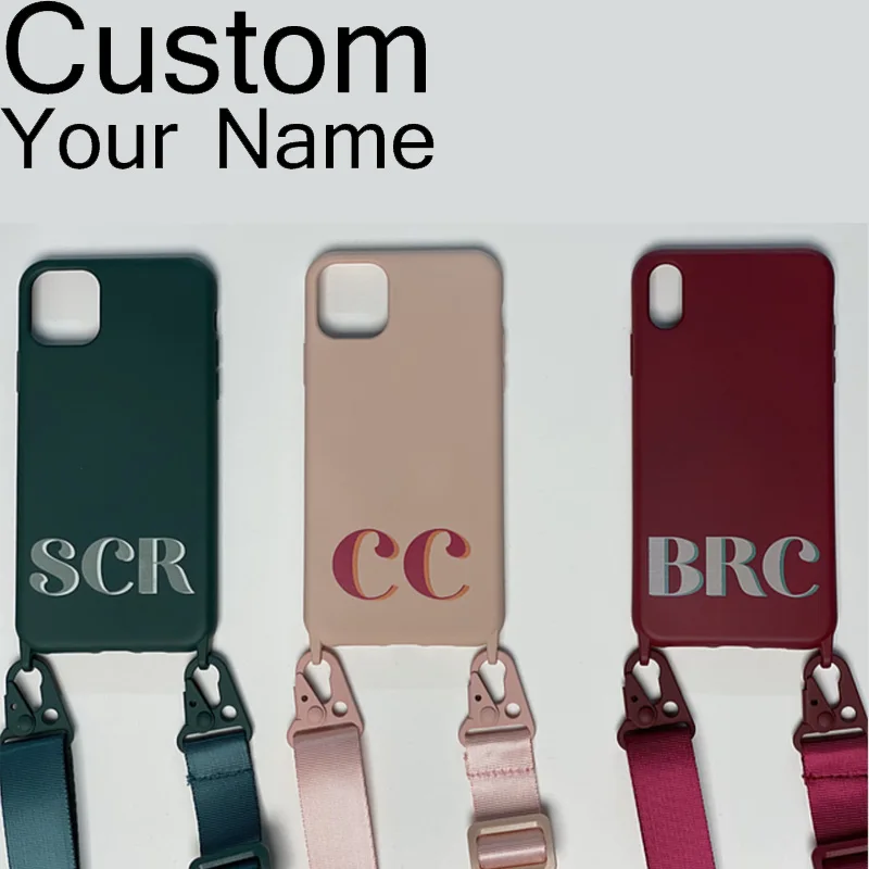 

Custom Name Logo Picture TPU case with Sling for iphone 13 12 11 Pro Max 7 8 Plus X XR XSMax phone case Shoulder Strap Soft Case