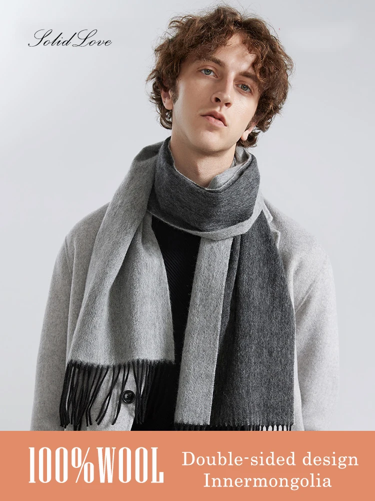 2023  Wool Scarf men Plaid Double sided Scarves Warm Winter Men Scarf Houndstooth Comfortable Winter Scarves Man Mongolia Lamboo