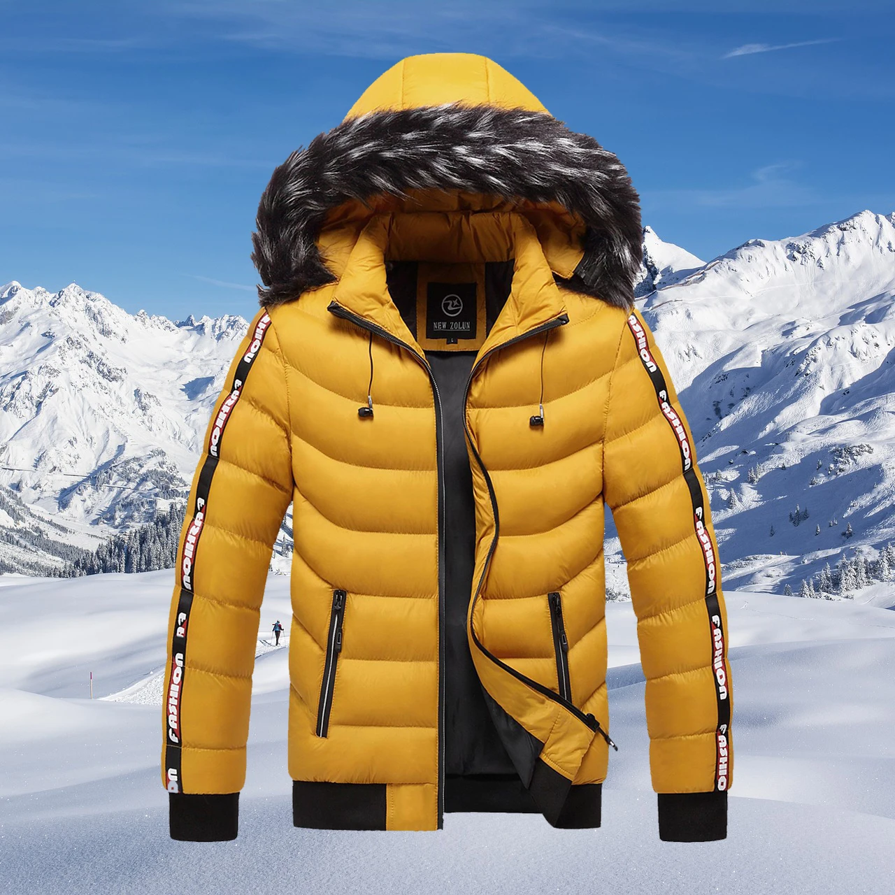 2023 New Style Men Winter Coat Fur Collar Hooded Male Windbreaker