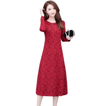 

Dresses Woman Party Night Korean Version Of The Round Neck Solid Color Temperament Flower Pure And Simple Style Mid-long Dress!