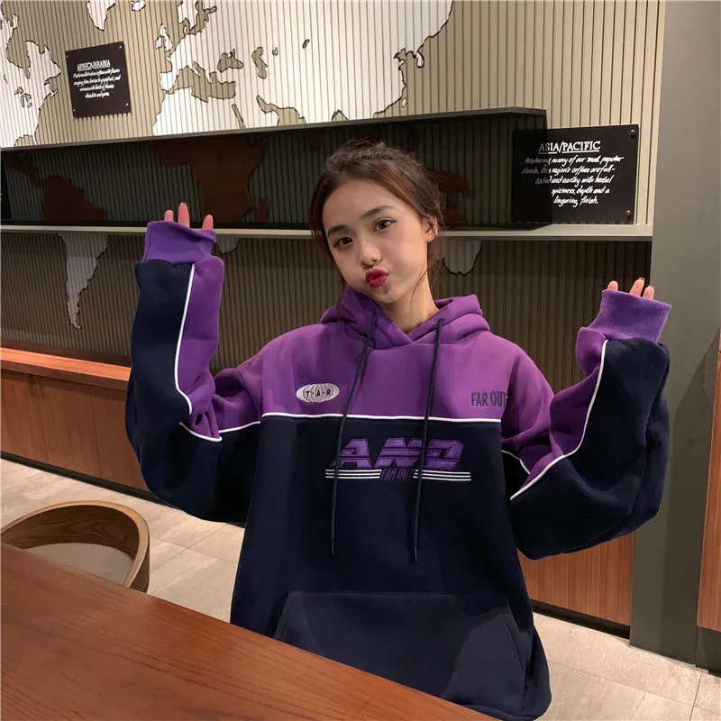 Sweatshirt female cec Korean version of Harajuku hood bf lazy retro plus velvet thickening versatile net red mschf jacket tide