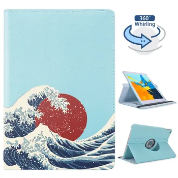 

360° Rotatable Leather Back Sea Wave For iPad Pro 12.9 2020 Case Protective Cover Funda iPad 7th Generation Case For Mini 1 2 3
