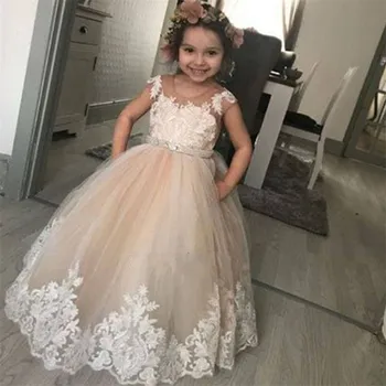 

flower girl dresses for weddings Lovely Princess Lace Appliques Jewel Neck Pearls Sashes Pockets Dercation Ball Gown Dresses