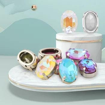 

Thicken Copper Claw Rhinestones Oval Shape Mocha Glass Strass Crystals DIY Ser On Stones Clothes Shoes Bags Decoration Crystals