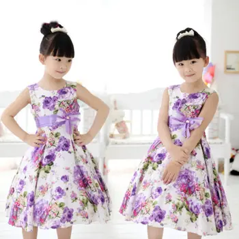 

AA Baby Girls Kids Clothes Summer Sleeveless Princess Wedding Party Purple Flower Bow Gown Full Dresses 2 4 6 7 8 9 10 Years
