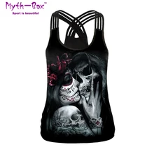 Летний женский спортивный жилет с 3D принтом в виде черепа, цветочные женские рубашки для йоги, майка для бега, фитнес-футболки, топ для спортзала, топ с перекрестной бретелькой