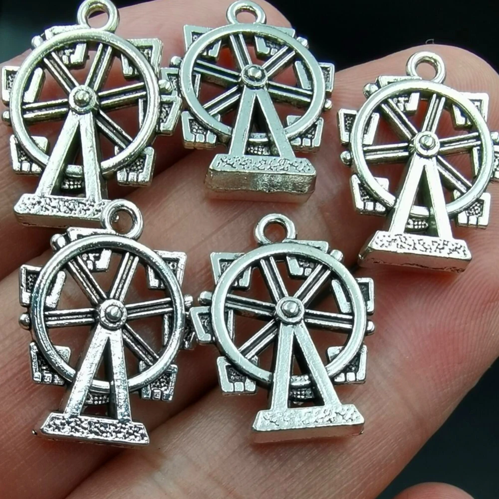 

Antiquing 20Pcs Ferris Wheel Shape Charm Zinc Alloy Pendant DIY Necklace&Bracelet Jewelry Making Accessories Craft 17*22mm