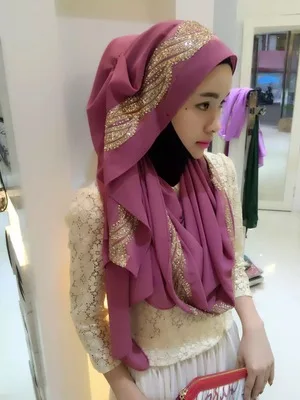 12 цветов шифоновый мусульманский шарф шали для леди блестки головной платок исламские женские шарфы высокое качество - Цвет: 9