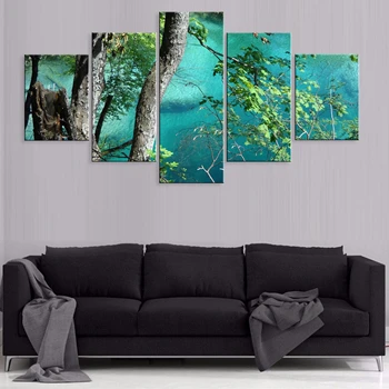 

Wall Art Home Decor Canvas Print View Tree Lake Painting 5 Pieces Modern Poster Living Room Modular Pictures No Frame Artwork