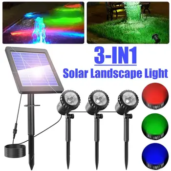 

RGB Solar Landscape Spotlight with 3 Lamps IP68 Waterproof LED Lawn Lights Garden Landscape Pathway Lights COB Outdoor Lamps