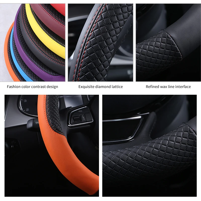 Universal Car Steering Wheel Cover Braid Leather Anti-Slip 8 Color Car-styling Auto Accessories