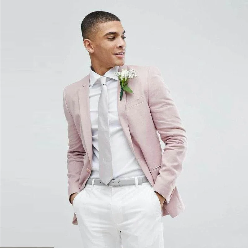 Pink-Men-Suits-for-Wedding-Groom-Tuxedos-Summer-Groomsmen-Blazer-Mariage-Party-2Piece-White-Trousers-Costume