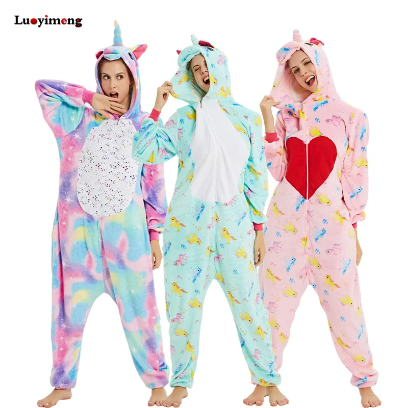 Kigurumi пижамы для взрослых женщин Единорог аниме панда Onesie животных Единорог костюмы пижамы комбинезон для девочек одеяло пижамы