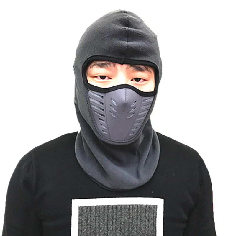 Cycling Winter Fleece Warm Full Face Cover Anti-dust Windproof Ski Mask Snowboard Hood Anti-dust Bike Thermal Balaclavas Scarf - Цвет: Серый