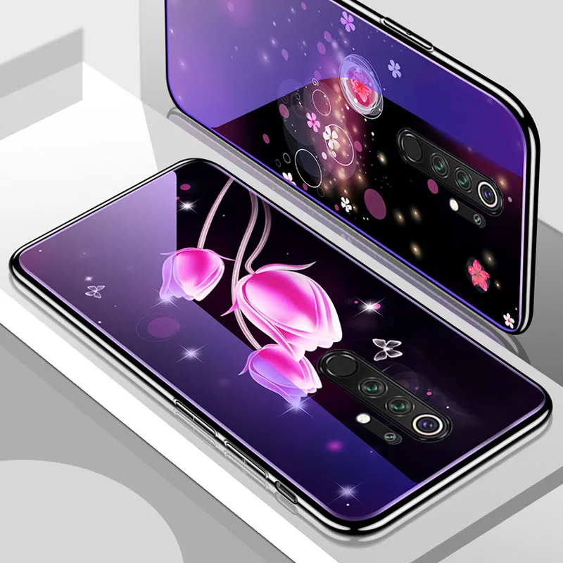 Синий свет цветок закаленное стекло чехол для Xiaomi Redmi Note 8 Pro задняя крышка для xiomi Redmi Note 8 Plus Защитные чехлы для телефона Fundas