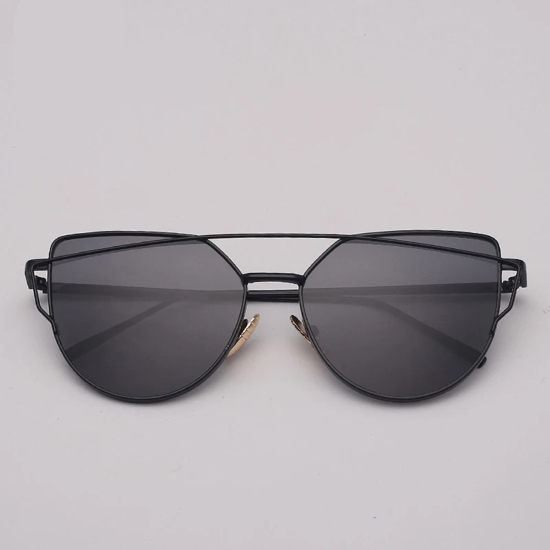 RBRARE металлические солнцезащитные очки кошачий глаз женские классические винтажные Роскошные кошачьи очки для женщин ярко-розовые зеркальные ретро очки высокого качества - Цвет линз: Light black
