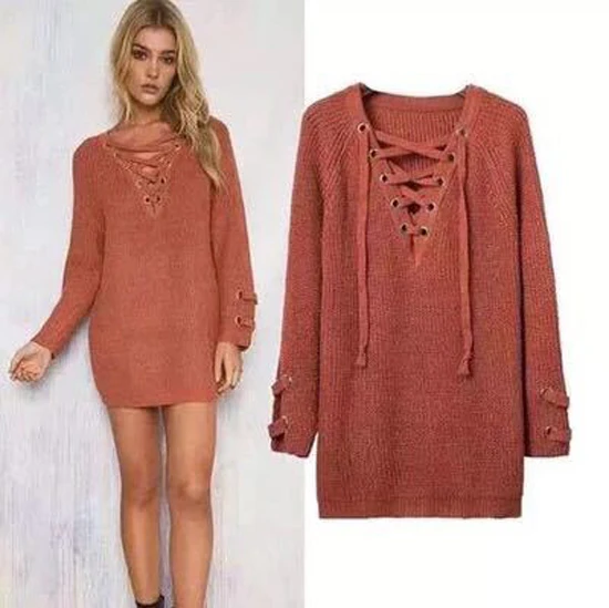 

In Europe and the United States foreign trade dress sexy wind cross on the chest strap loose long sweater knit