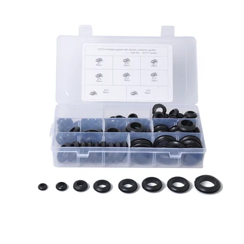 

125pcs Boxed Wire Gasket Firewall Ring 8 Specifications Black PVC Retaining Ring Blind Hole Wiring Cable Gasket Hardware Tool