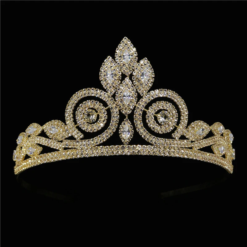 Baroque Gold Crown Luxury Cubic Zirconia Dripping Headwear Bridal Crystal Crown Wedding Hair Accessories Beauty Graduation Crown