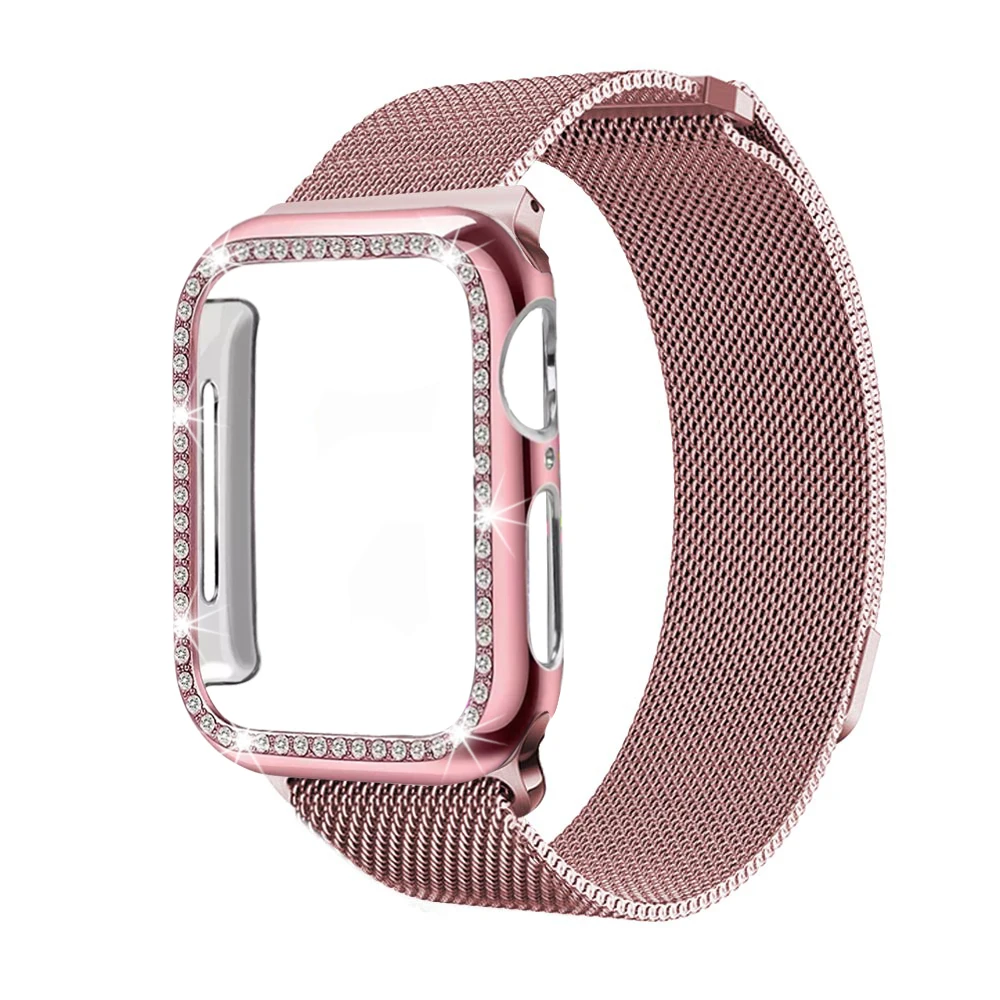 Pink gold Миланский сетчатый Браслет из нержавеющей стали ремешок для Apple Watch, версия 1, 2, 3, 42 мм, 38 мм, ремешок на запястье с наручных часов iwatch чехол 4 5 40/44 мм - Цвет ремешка: Pink gold