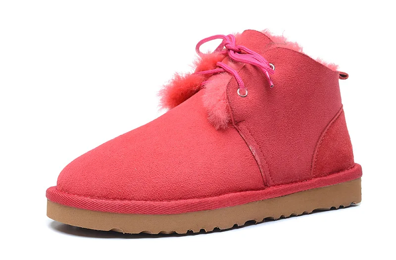 Новинка года; стильные женские зимние ботинки из натуральной овечьей кожи; Зимние ботильоны с натуральным мехом; теплые шерстяные женские зимние ботинки - Цвет: red as pic