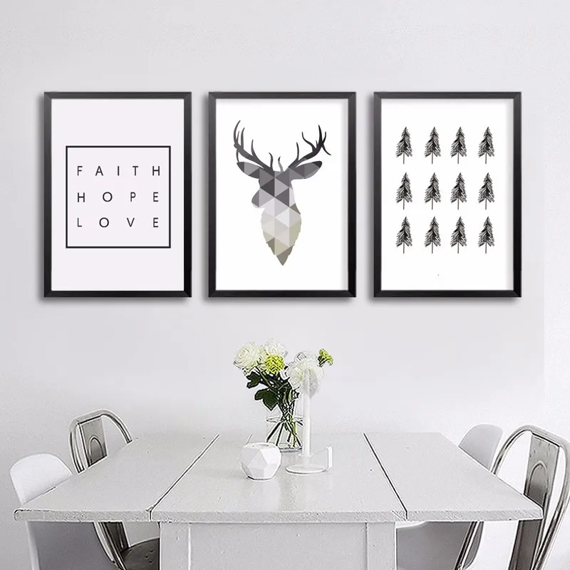 

AliExpress Hot Selling Geometry Animal Northern European-Style Abstract Deer Tree Lettered Oil Painting Decoration Popular Art P
