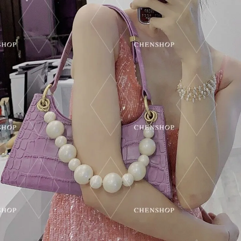 

Niche Retro Crocodile Pattern Design Underarm Bag Female 2020 New Pearl Portable Microfiber Synthetic Leather Shoulder Bag