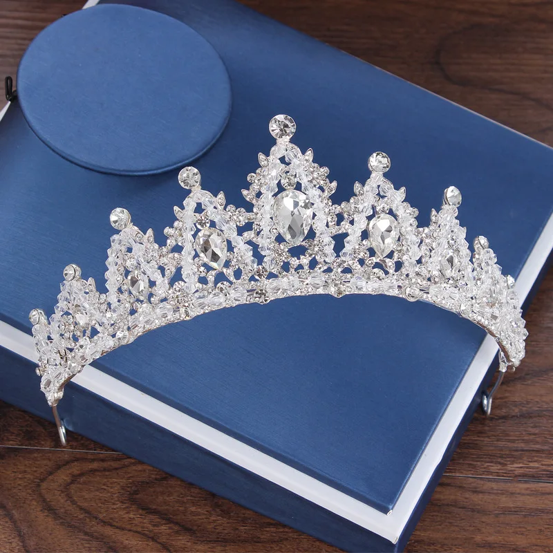 Baroque Luxury Crystal Beads Bridal Jewelry Set Rhinestone Crown Tiara Earrings Necklace Set Weddings African Beads Jewelry Sets