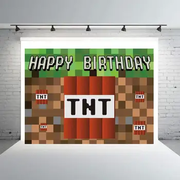 

HUAYI TNT Pixel Backdrop for Birthday Party Background TNT Photo Booth - Stretch Resistant Econ Vinyl W-2193