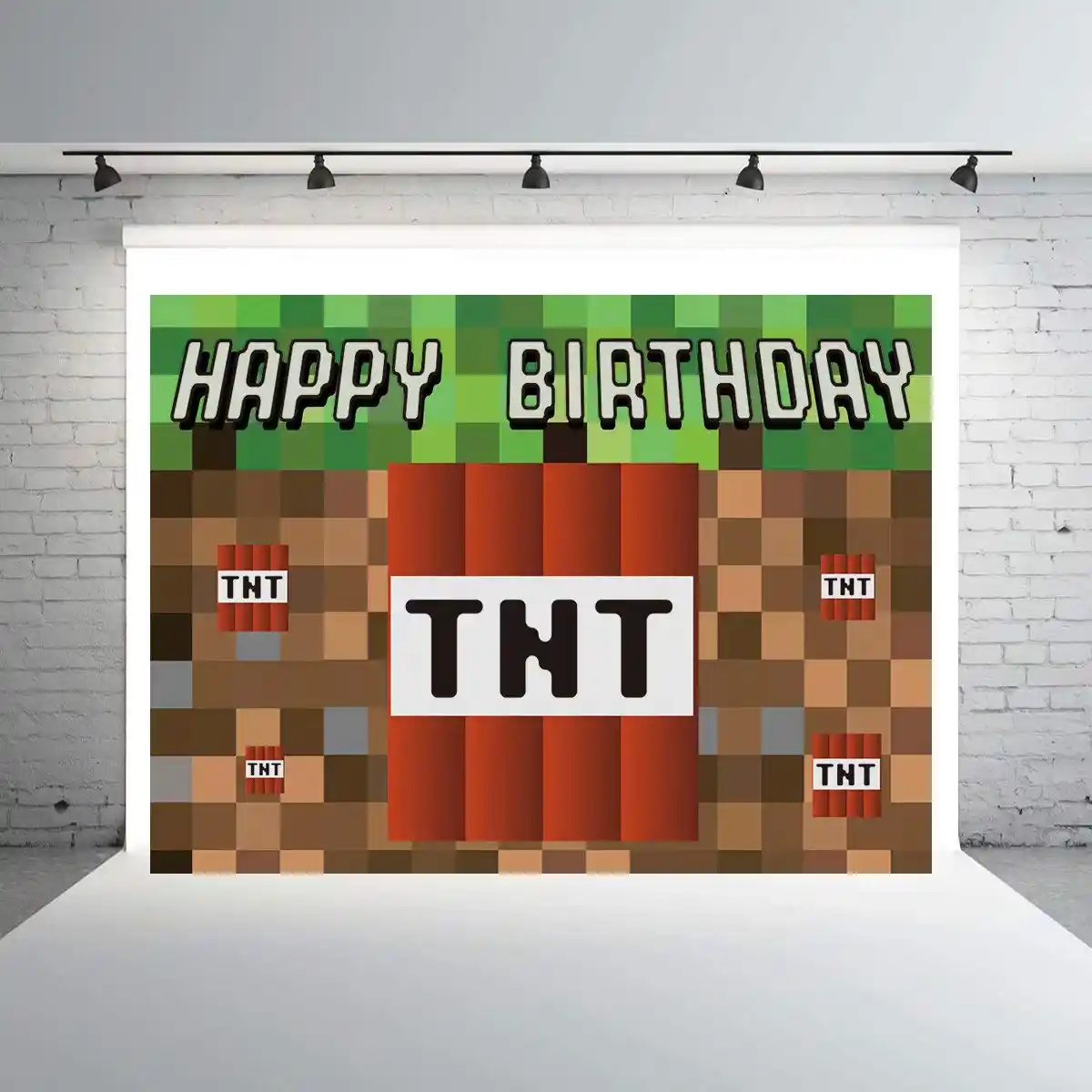 華 TNT ピクセルの背景誕生日 Minecraft のテーマパーティーの背景フォトブースのストレッチ性イーコンビニール W-2193