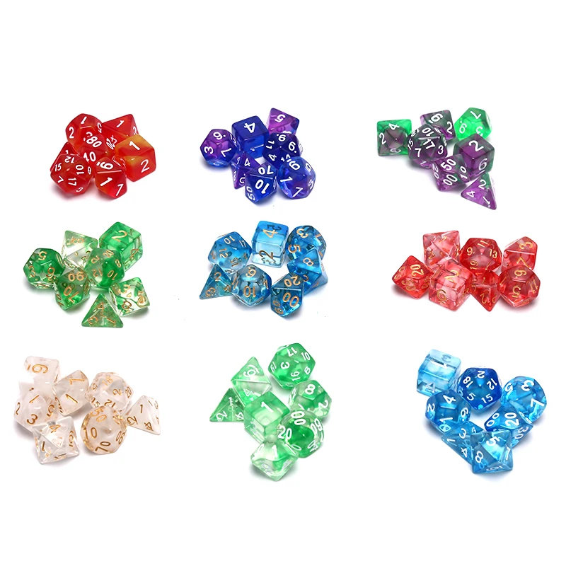 7pcs/set TRPG Game Lovers Playing Games Transparent Acrylic Dice Set Multicolor 4, 6, 8, 10, 12, 20 Sided Dice
