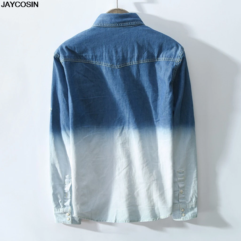 KLV shirts new hot sale Men's springs summer Casual Gradual-Change Long Sleeve Patchwork Shirts coats camisa masculina M-L3