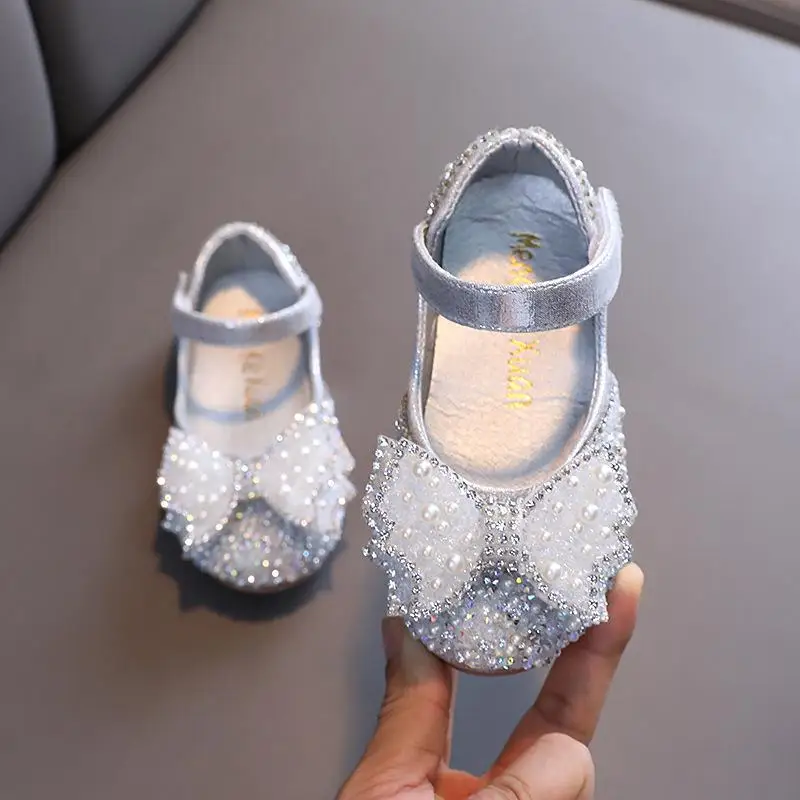 Sandal for girl Autumn Girls Leather shoes Princess Square Rhinestone Bow Single Shoes Fashion Children Performance Wedding Shoes G14 girls leather shoes Children's Shoes