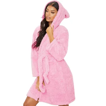 

2020 Winter Kimono Robe Plush Fleece Scalloped Bath Robes For Women Soft Warm Long Sleeve Hooded Night-robe Loungewear Pajama