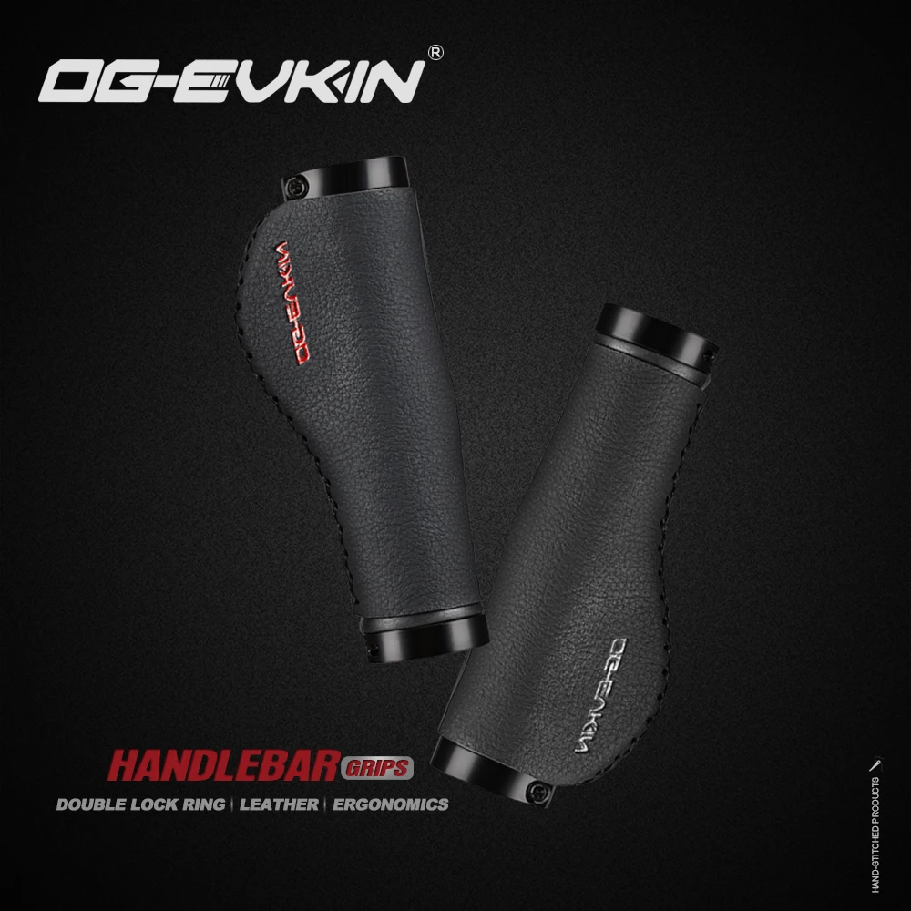 OG-EVKIN HG001 Cycling Carbon Handlebar Grips Leather Double Aluminum alloy rock ring Cover Handle Parts Black |