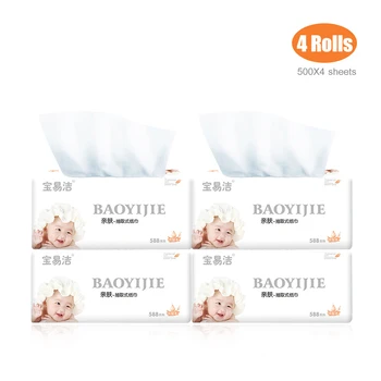 

4 Packs Toilet Paper Tissue Soft 4-Ply Facial Eco-Friendly Napkins Tissues Skin-friendly Paper Towels 500 Sheets Per Pack