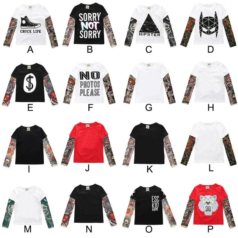 Fashion Tattoo Long Sleeve Children T-Shirts Cotton Boys T Shirt Kids TShirt Autumn Kids Girls Cotton Tops 1-7Years Children