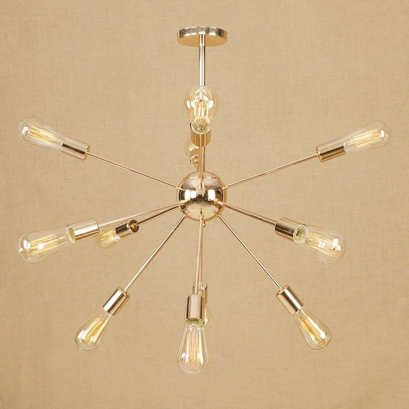 

Подвесной светильник в современном европейском стиле, потолочный светильник со спутником золотого цвета, железная трубка, лампа для подвешивания