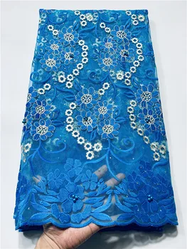 

African Net Lace Fabric High Quality Elegant Nigerian Wedding Lace Fabrics 5 Yards Stones French Tulle lace