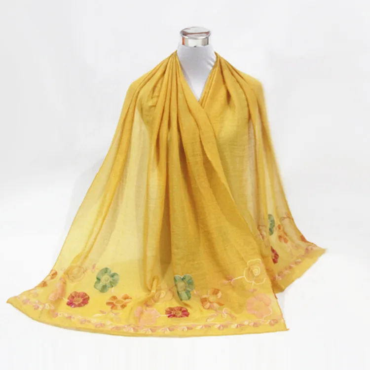

2019 Korean-style Embroidered Cotton Linen Flower Cotton Scarf Ethnic-Style Shawl Dual Purpose Female Spring Autumn & Winter Sil