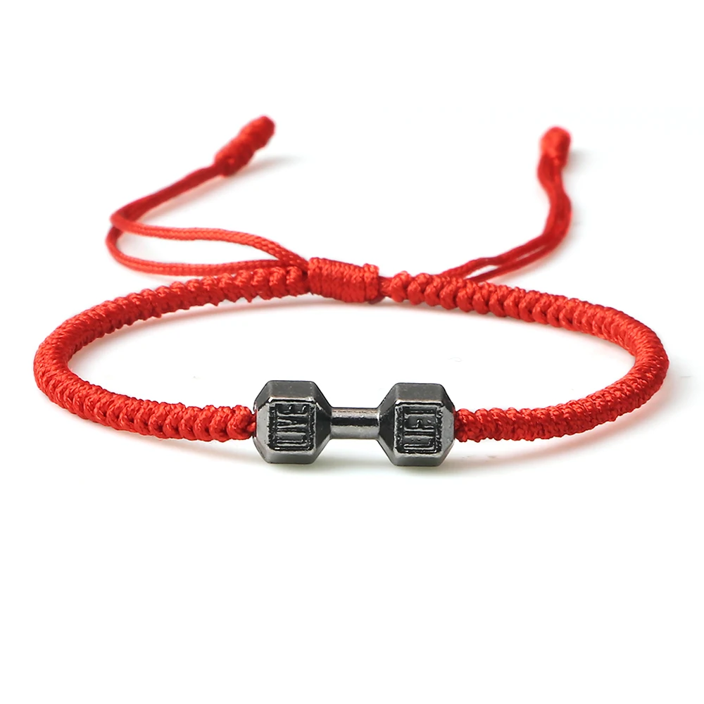 Charm Dumbbell Strand Bracelets | Handmade Braid Knot Adjustable Bracelets | Barbell Fitness Energy Jewelry | Couple Gifts