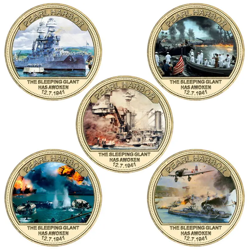 80th Anniversary Attack on Pearl Harbor Gold Commemorative Coin Set In Coin Holder US Army Challenge Coin Military Souvenir Gift