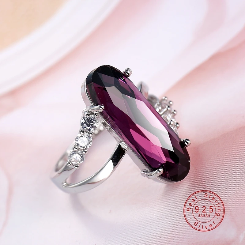 Classic Fashion Genuine 925 Sterling Silver Ring 2 CT Purple Zircon Crystal Wedding Engagement Ring Women