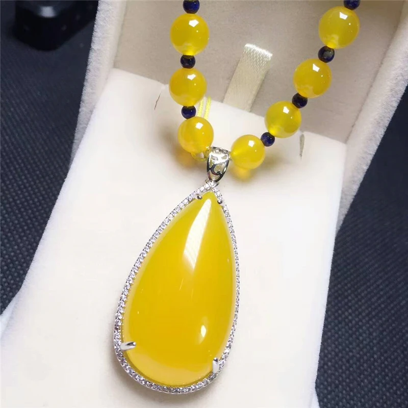 LETSFUN Fine Jewelry 925 Серебряный инкрустированный натуральный Халцедон подвеска в форме капель воды ожерелье свитер цепь Подарки